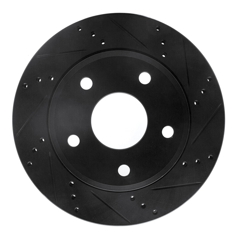 Dodge Dakota Brake Rotor (1) - Front Right - R1 Concepts - Drilled & Slotted - Black - `05-`11